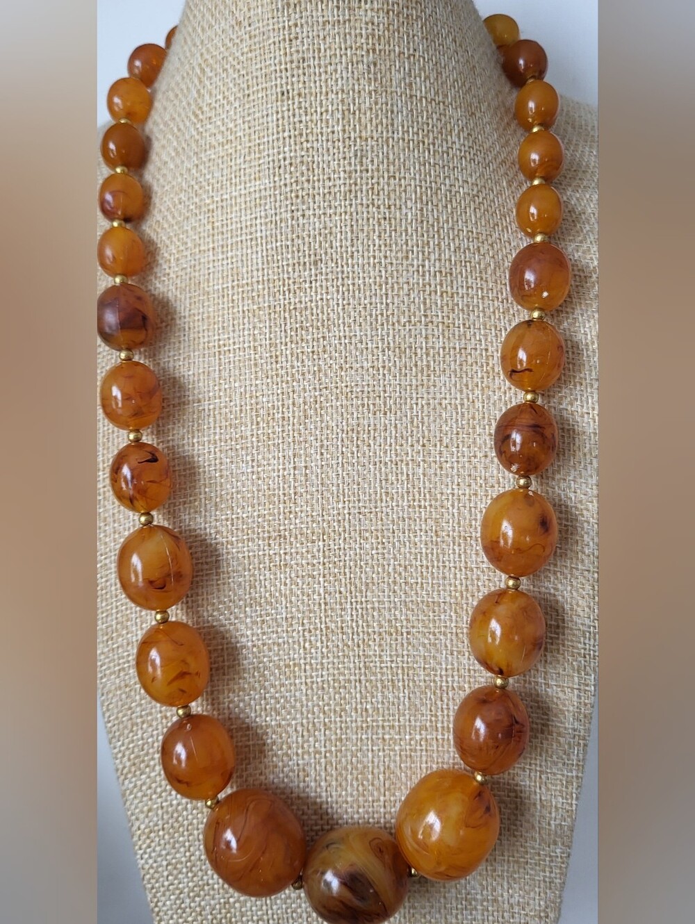 Vintage MCM Amber Color Lucite Bead Necklace